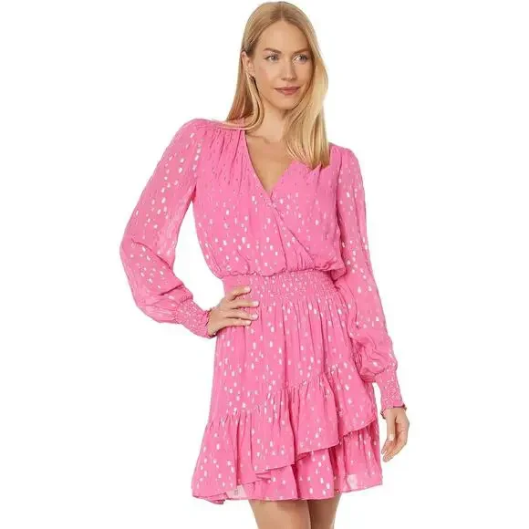 Lilly Pulitzer Women's Aura Pink Cristiana Dress Long Sleeve Dress Size 12 NWT